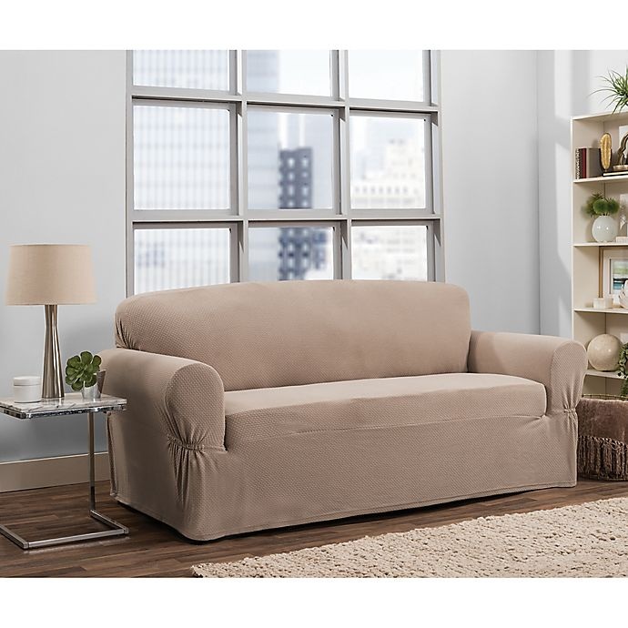 slide 1 of 6, Smart Fit Tinsley Polyester Stretch Sofa Slipcover - Taupe, 1 ct