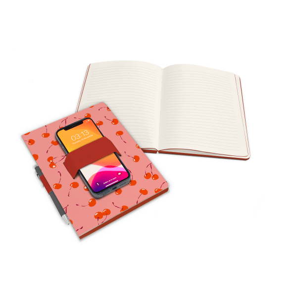 slide 4 of 4, Studio Oh! Casey Notebook With Phone Loop, 9-5/8"" X 7-1/8"", 1 Subject, College Rule, 192 Pages, Fresh-Picked Cherries, 1 ct