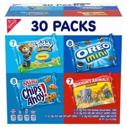 Nabisco Team Favorites Variety Pack, OREO Mini, CHIPS AHOY! Mini, Teddy Grahams Honey & Barnum's Animal Crackers, 30 Snack Packs