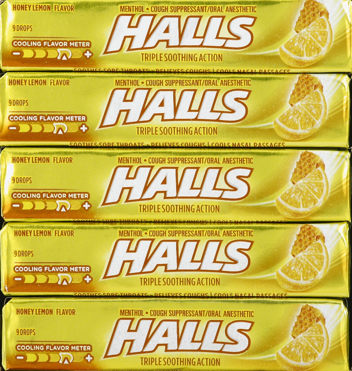 slide 5 of 5, HALLS Relief Honey Lemon Cough Drops, 20 Packs of 9 Drops (180 Total Drops), 23.18 oz