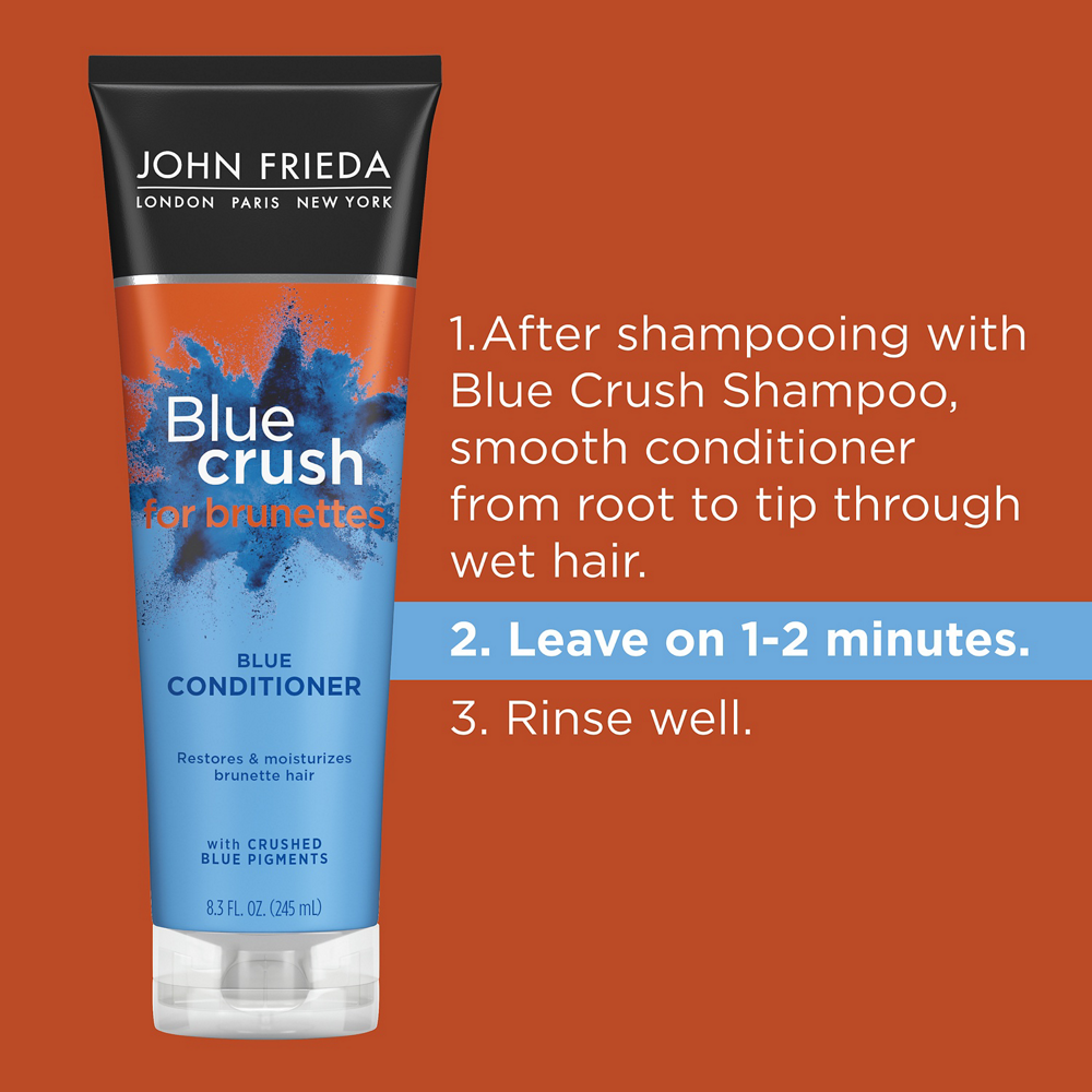 slide 4 of 5, John Frieda Blue Crush Conditioner for Brunettes, Moisturization for Color Treated and Natural Brunette Hair, 8.3 Oz, 1 ct