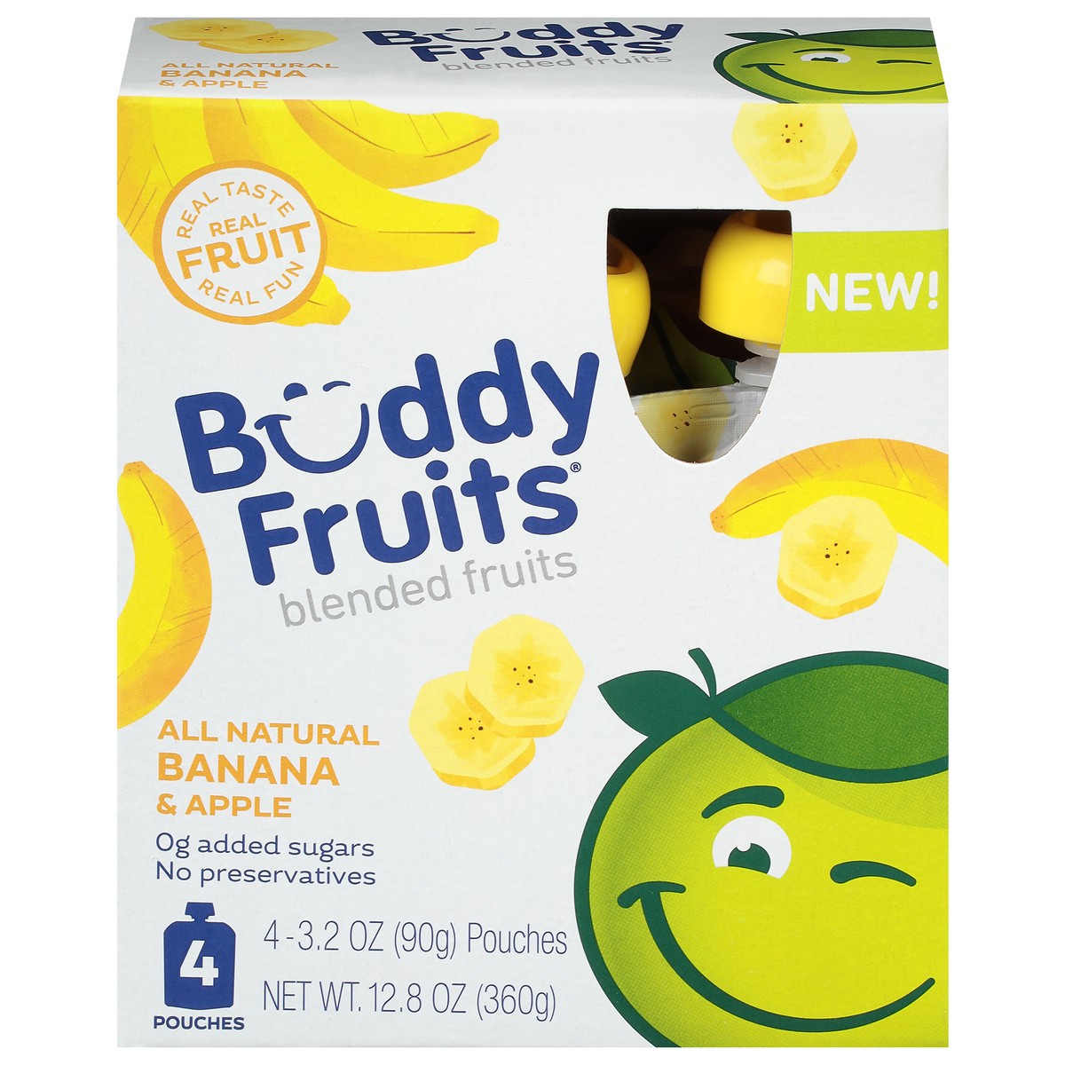 slide 1 of 4, Buddy Fruits Banana & Apple Blended Fruits 4 - 3.2 oz Pouches, 4 ct