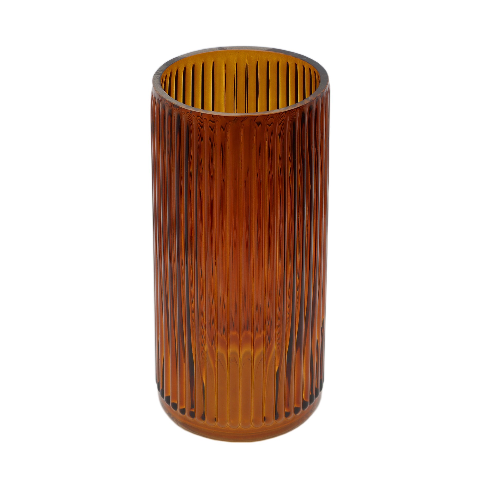 slide 2 of 2, 10" Amber Ribbed Glass Vase By Ashland, 4.4 in x 4.4 in x 9.8 in