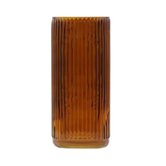 slide 1 of 2, 10" Amber Ribbed Glass Vase By Ashland, 4.4 in x 4.4 in x 9.8 in