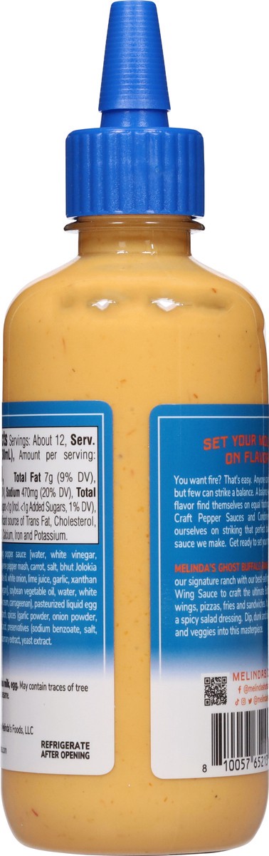 slide 8 of 14, Melinda's Creamy Spicy Ghost Pepper Buffalo Ranch Dipping Sauce and Dressing - 12 fl oz, 12 fl oz