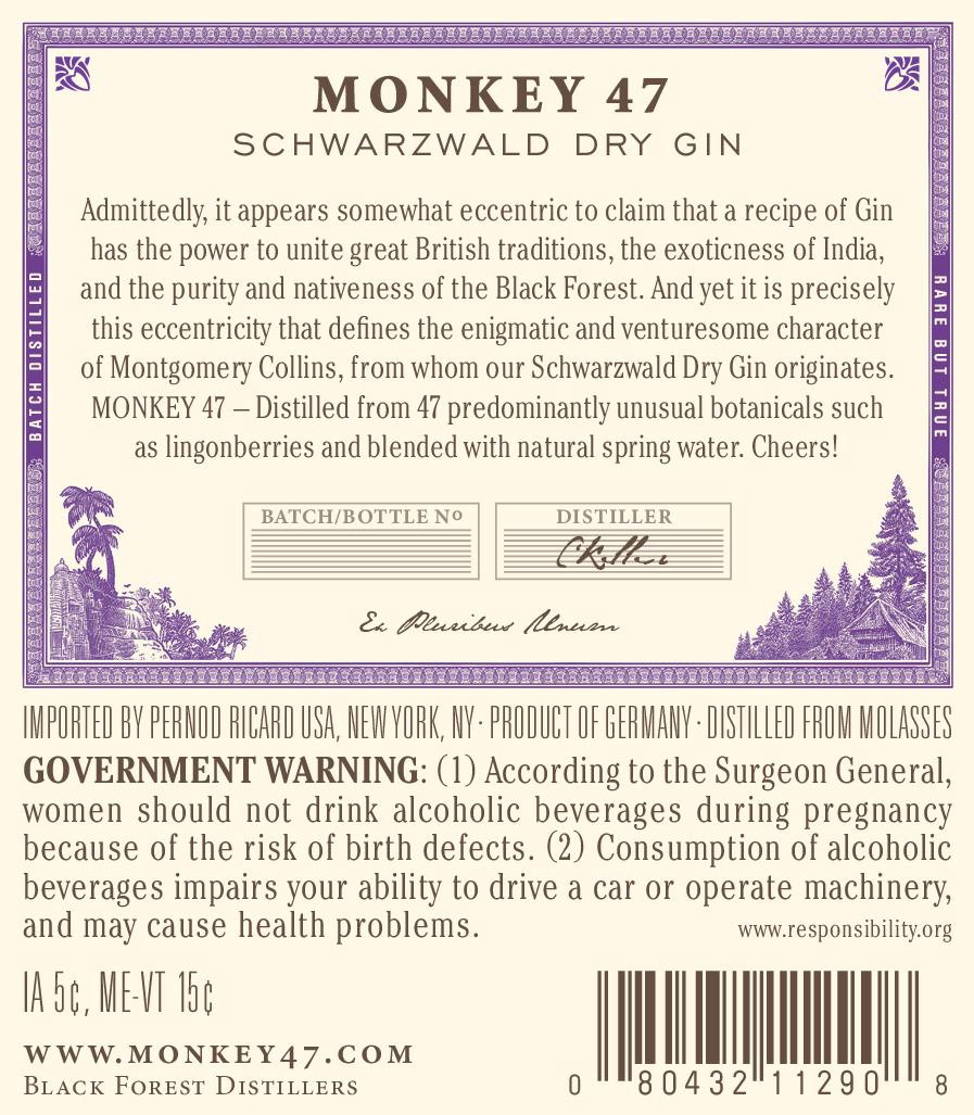 slide 7 of 10, Monkey 47 Gin Monkey 47 Schwarzwald Dry Gin 1L, 94 Proof, 1 liter