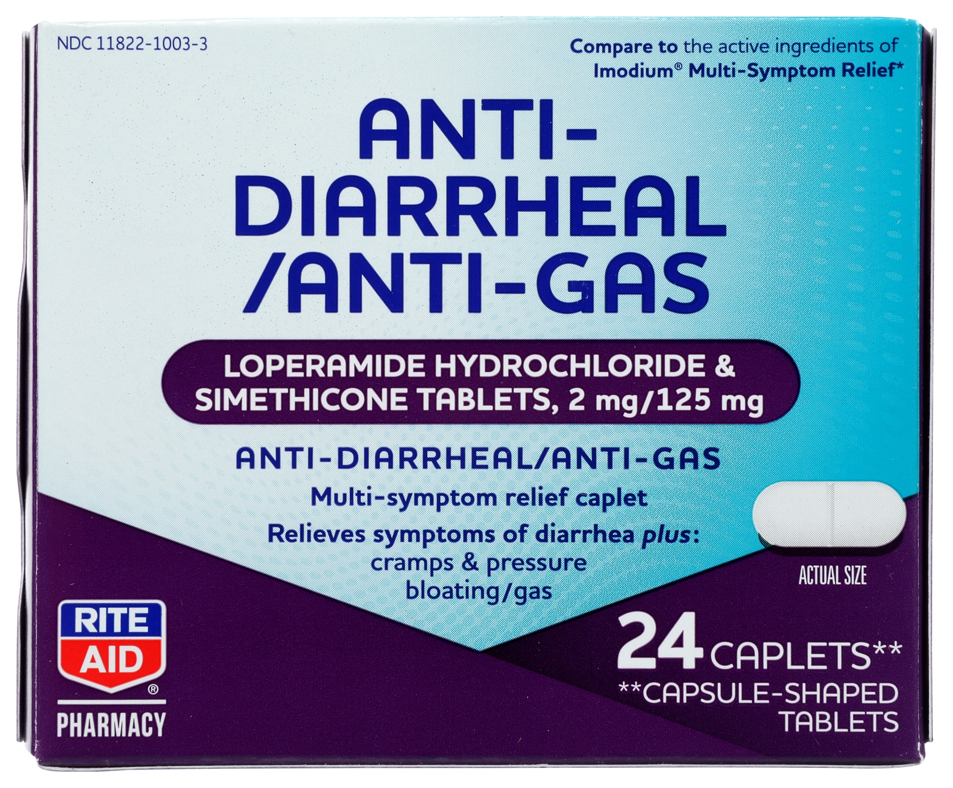 slide 1 of 2, Rite Aid Anti-Diarrheal & Anti-Gas Caplets, 24 ct