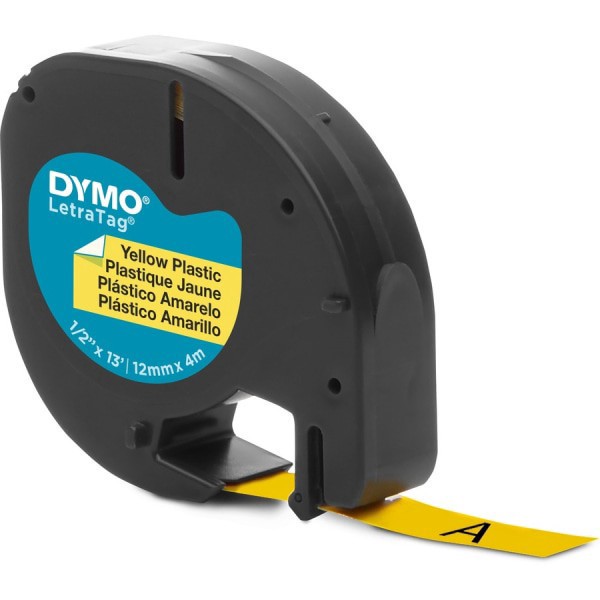 slide 8 of 10, DYMO Letratag Plastic Label Tape Cassette, 1/2in X, Hyper Yellow, 13 ft