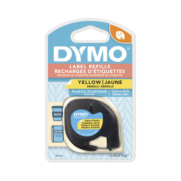 slide 1 of 10, DYMO Letratag Plastic Label Tape Cassette, 1/2in X, Hyper Yellow, 13 ft