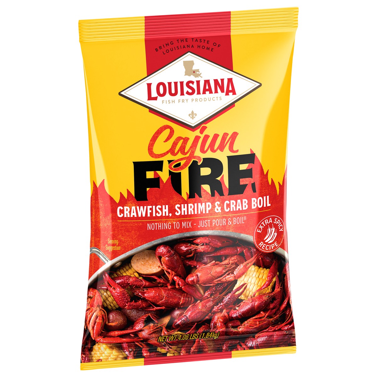 slide 5 of 9, Louisiana Fish Fry Products Extra Spicy Recipe Cajun Fire Crawfish, Shrimp & Crab Boil 4.06 lb, 4.06 lb