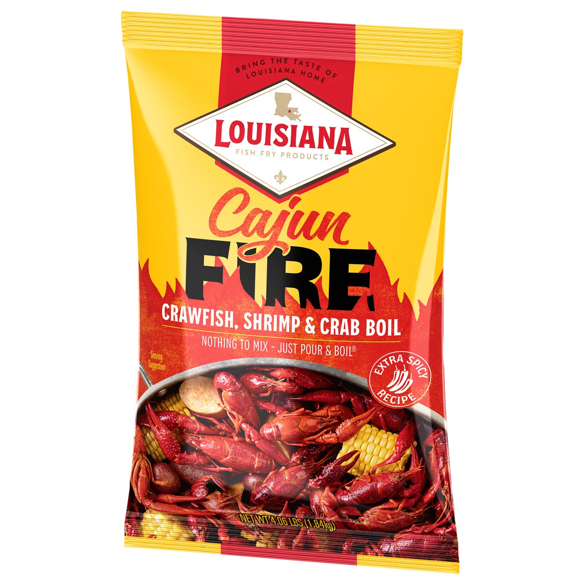 slide 6 of 9, Louisiana Fish Fry Products Extra Spicy Recipe Cajun Fire Crawfish, Shrimp & Crab Boil 4.06 lb, 4.06 lb