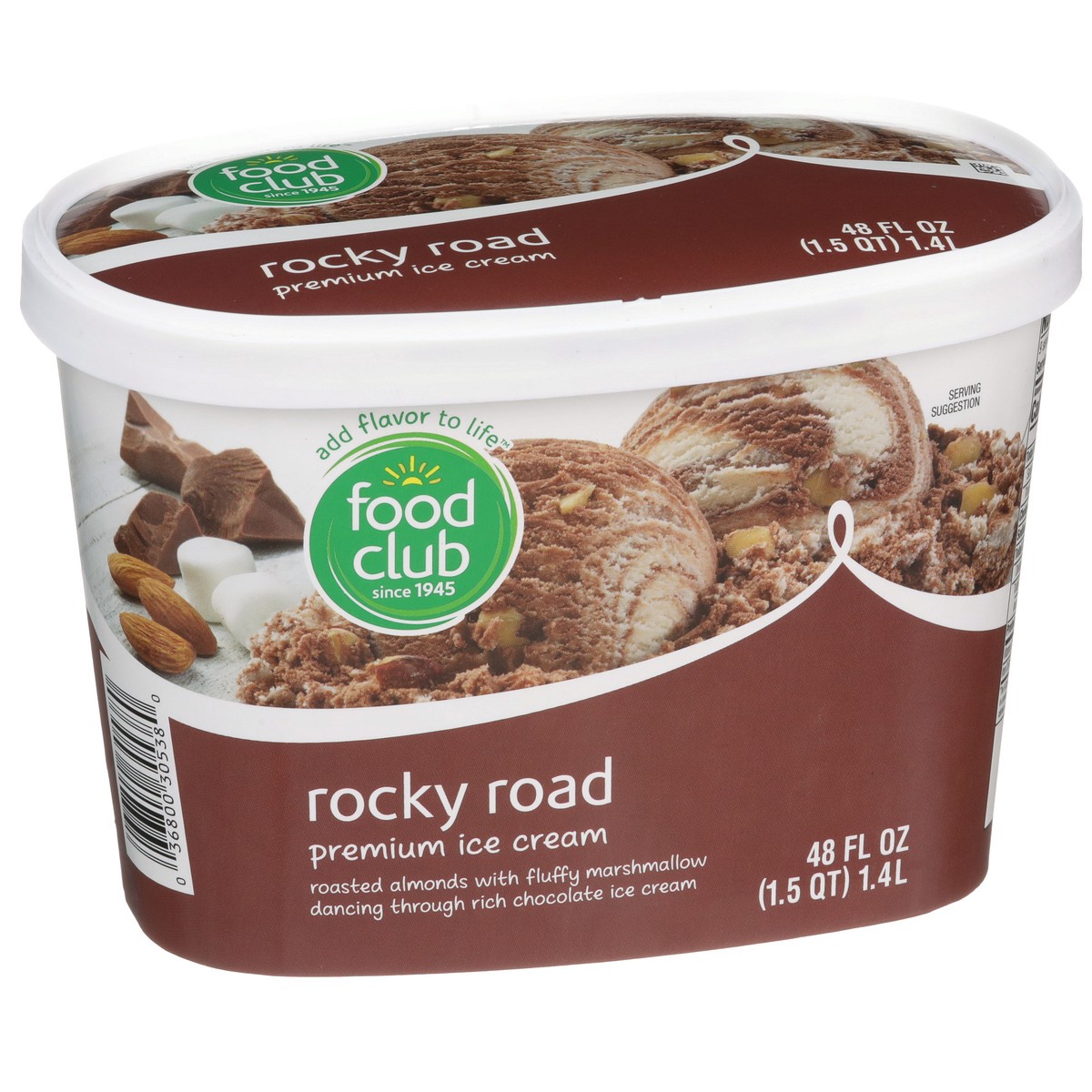 slide 2 of 9, Food Club Rocky Road Roasted Almonds With Fluffy Marshmallow Dancing Through Rich Chocolate Premium Ice Cream, 1.5 qt