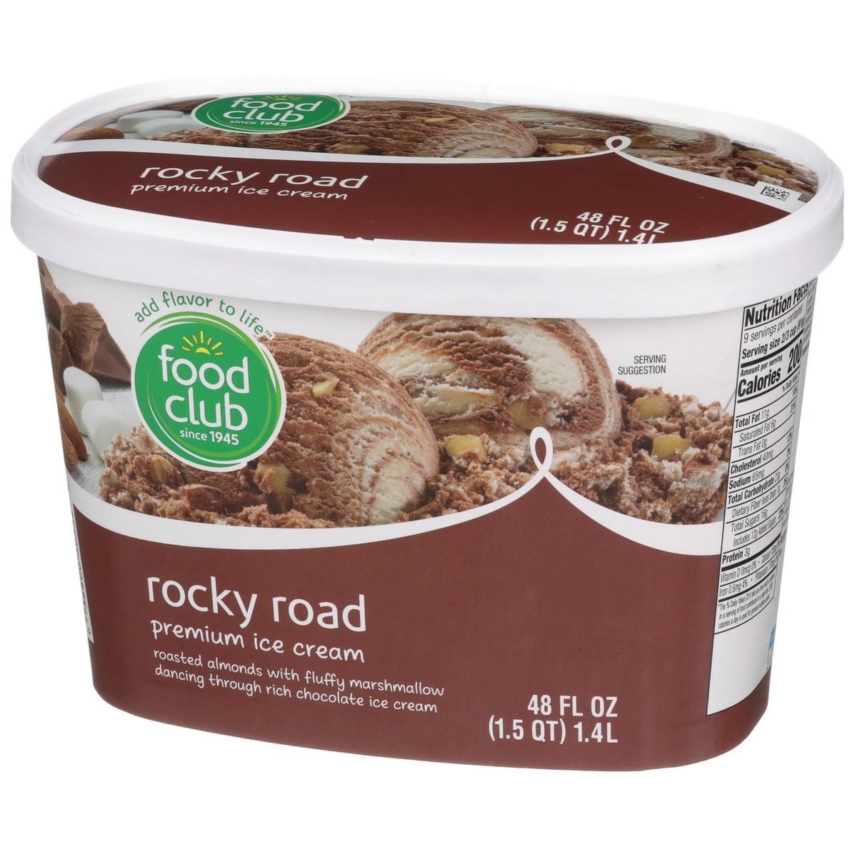 slide 3 of 9, Food Club Rocky Road Roasted Almonds With Fluffy Marshmallow Dancing Through Rich Chocolate Premium Ice Cream, 1.5 qt