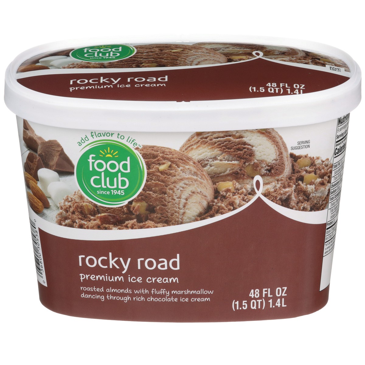 slide 1 of 9, Food Club Rocky Road Roasted Almonds With Fluffy Marshmallow Dancing Through Rich Chocolate Premium Ice Cream, 1.5 qt