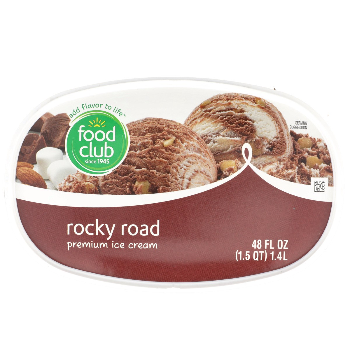 slide 5 of 9, Food Club Rocky Road Roasted Almonds With Fluffy Marshmallow Dancing Through Rich Chocolate Premium Ice Cream, 1.5 qt