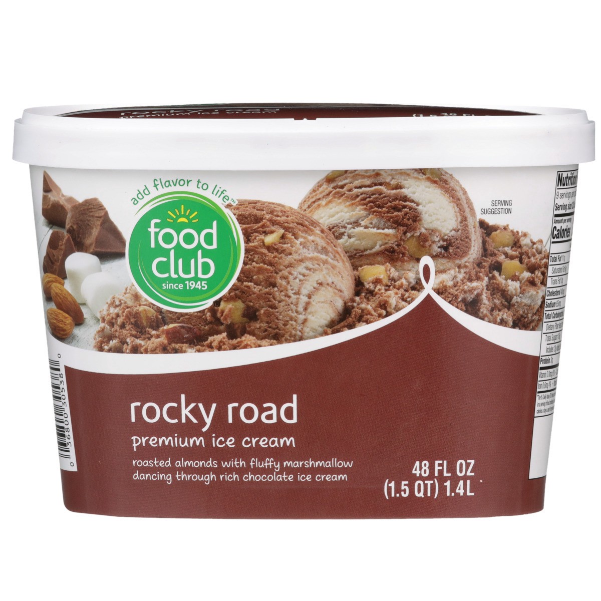 slide 8 of 9, Food Club Rocky Road Roasted Almonds With Fluffy Marshmallow Dancing Through Rich Chocolate Premium Ice Cream, 1.5 qt