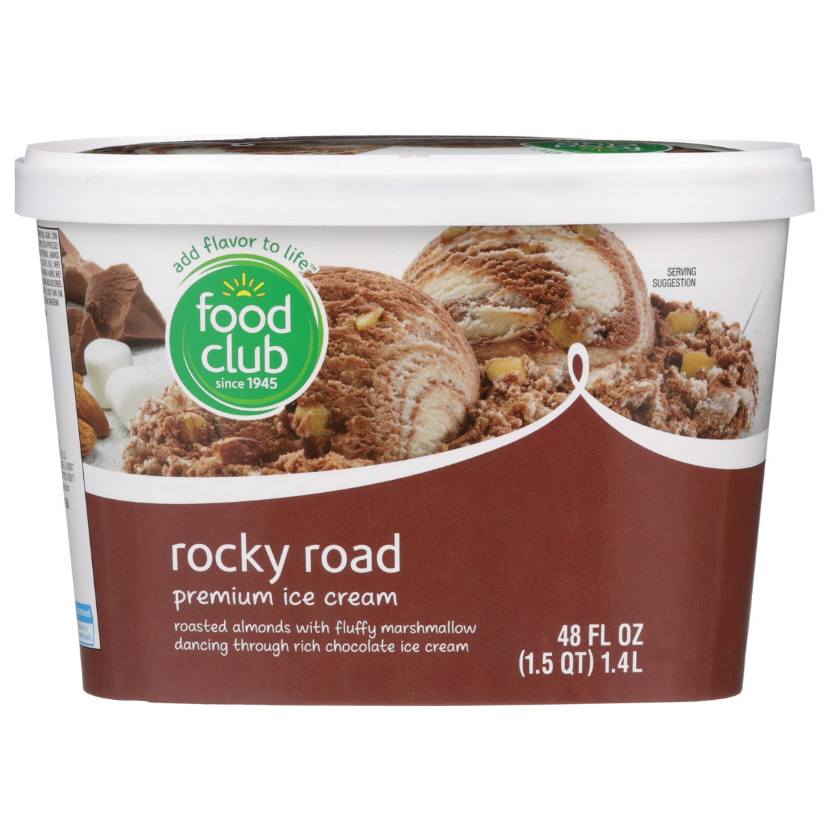 slide 9 of 9, Food Club Rocky Road Roasted Almonds With Fluffy Marshmallow Dancing Through Rich Chocolate Premium Ice Cream, 1.5 qt