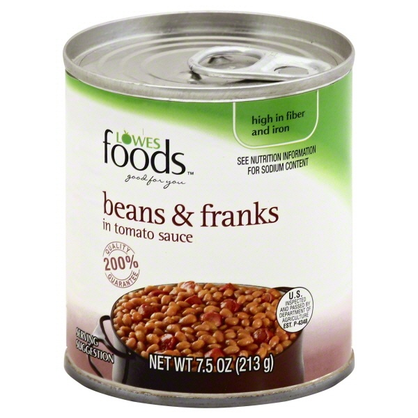 slide 1 of 1, Lowes Foods Beans And Franks, 7.5 oz