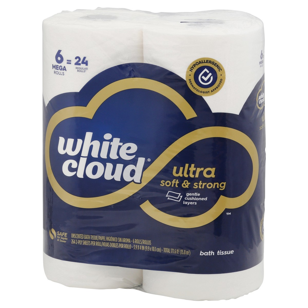 slide 5 of 8, White Cloud Bath Tissue, Unscented, Ultra, Soft & Strong, Mega Roll, 2-Ply, 6 ct