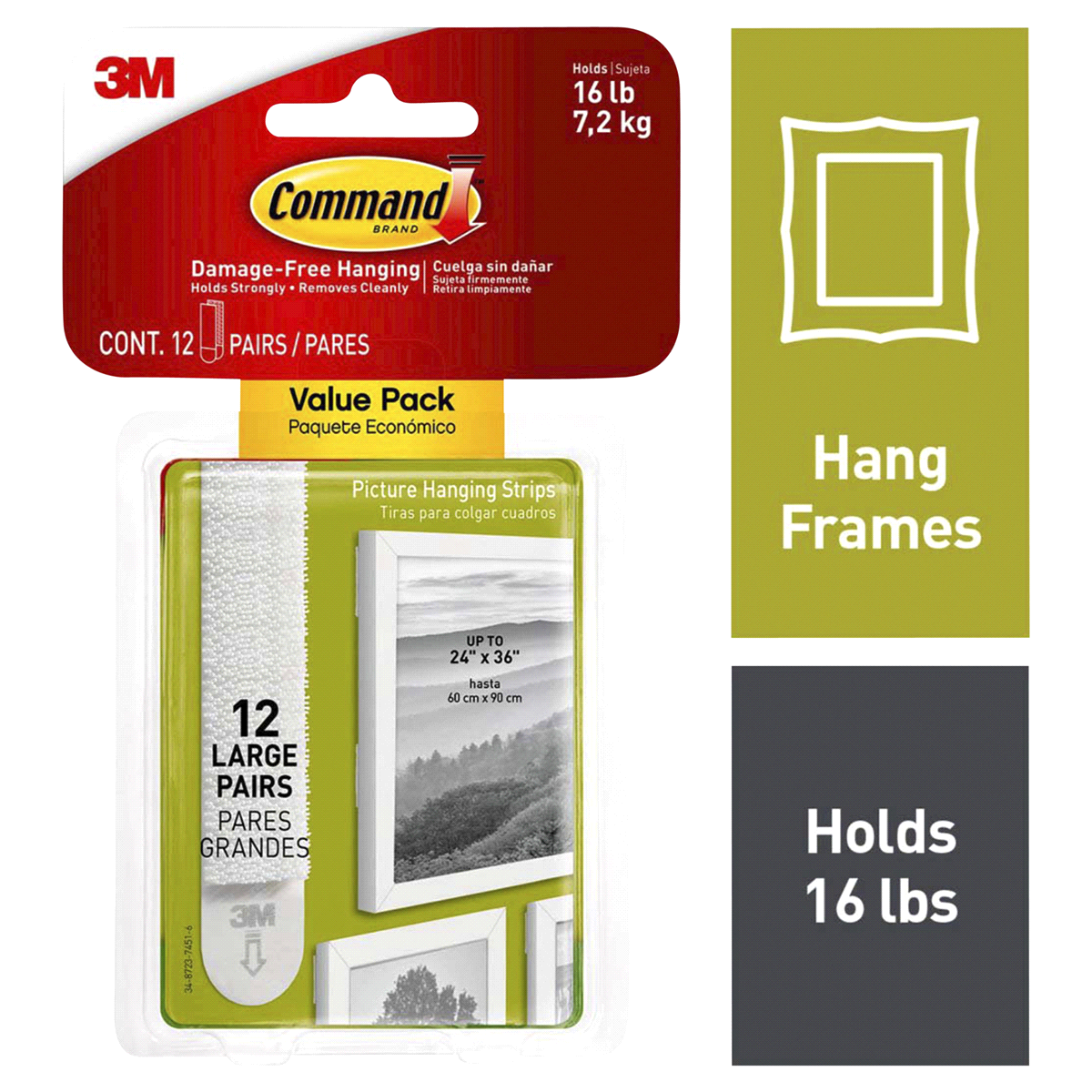 slide 1 of 5, Command Large Picture Hanging Strips White, 12 ct