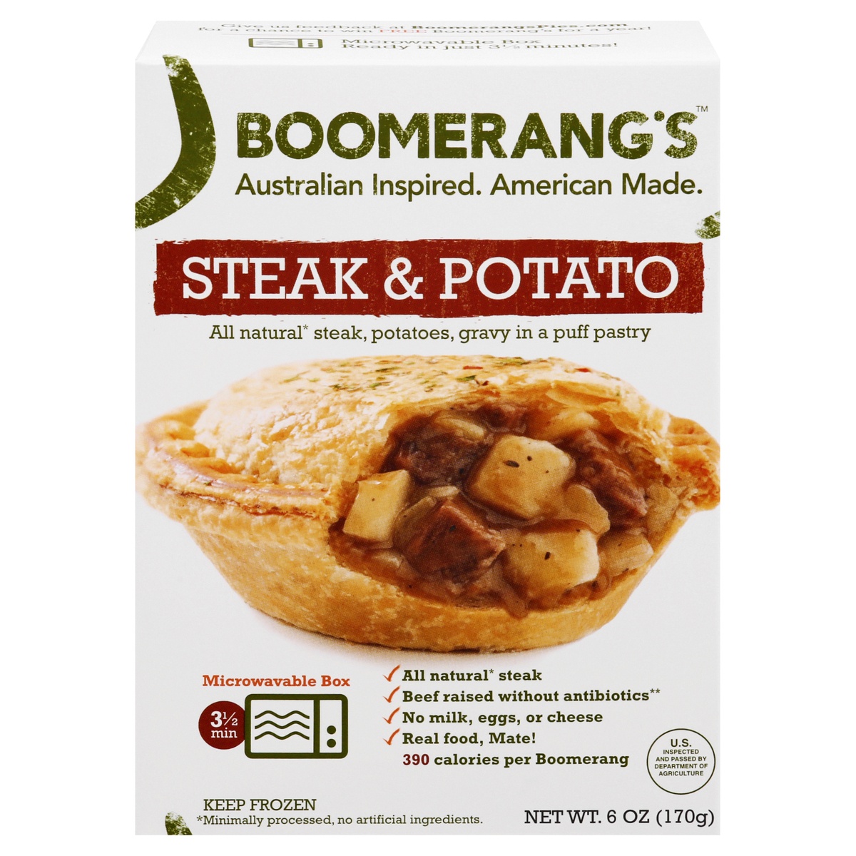 slide 1 of 1, Boomerang's Frozen Steak & Potato Pie - 6oz, 