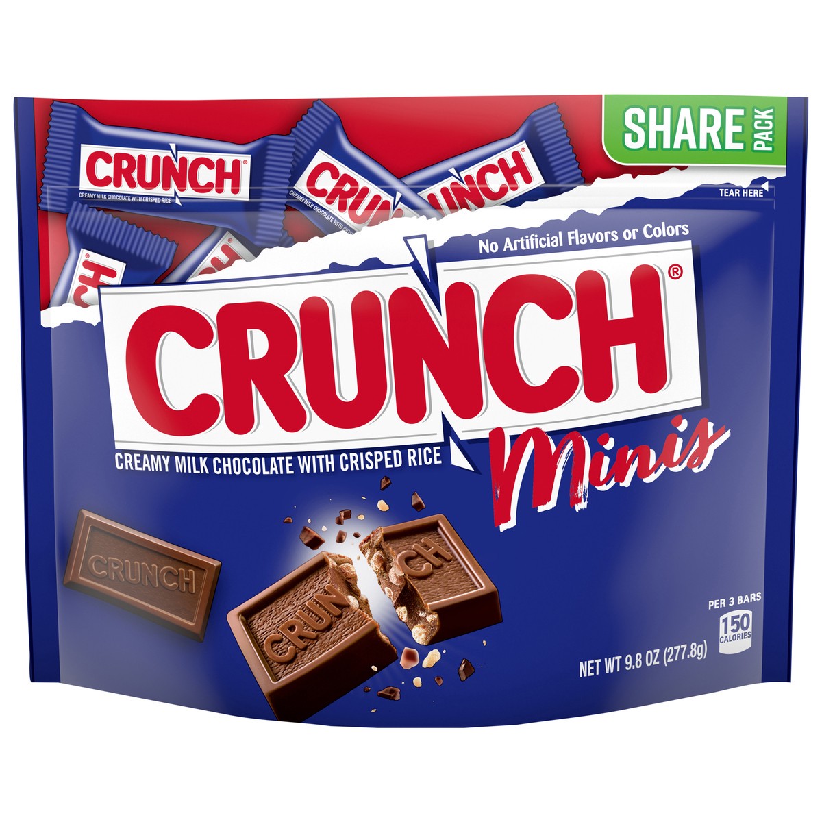 slide 1 of 7, CRUNCH MINIS Milk Chocolate and Crisped Rice Individually Wrapped Candy Bars Resealable Share Size, 9.8 oz