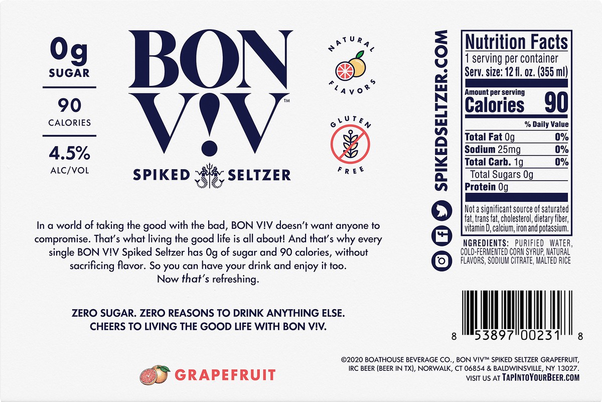 slide 3 of 10, Bon Viv Grapefruit Spiked Seltzer 6 ea, 6 ct; 12 fl oz