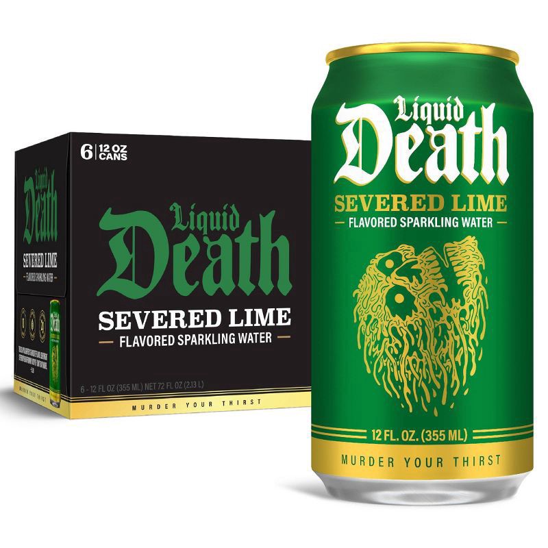 slide 1 of 6, Liquid Death, Severed Lime, Lime-Flavored Sparkling Water, 6 ct