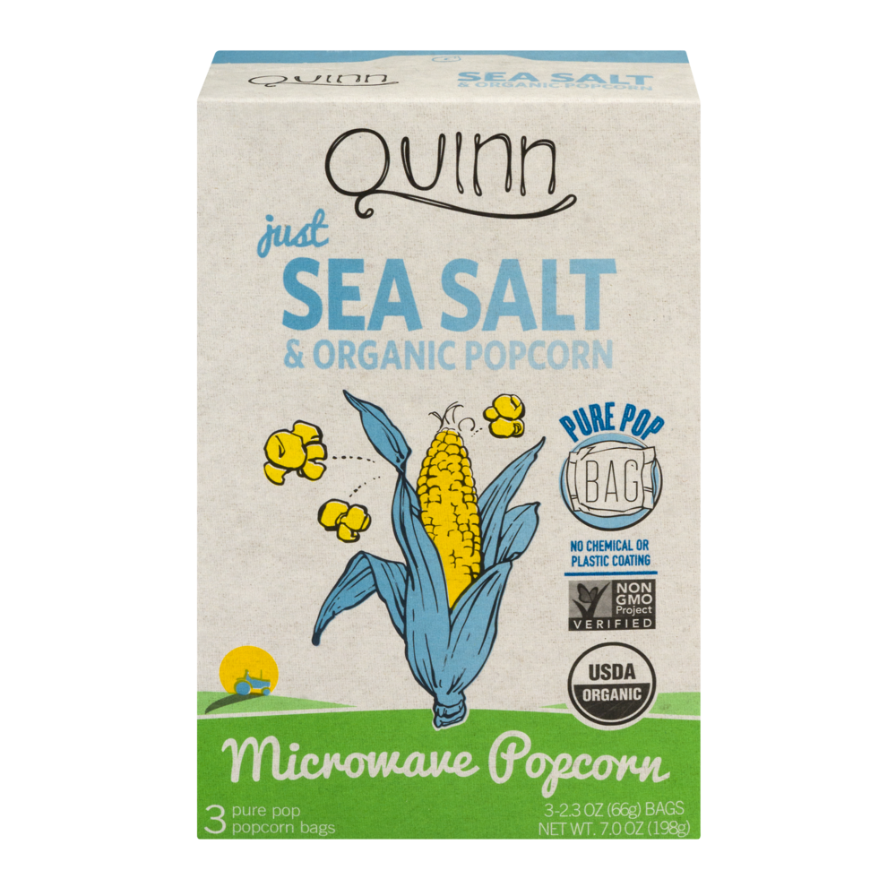slide 1 of 1, Quinn Just Sea Salt Microwave Popcorn, 3 ct; 2.3 oz