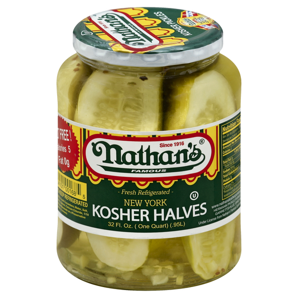 slide 1 of 1, Nathan's Famous Nathans Pickles Dill Halves 32Oz, 32 oz