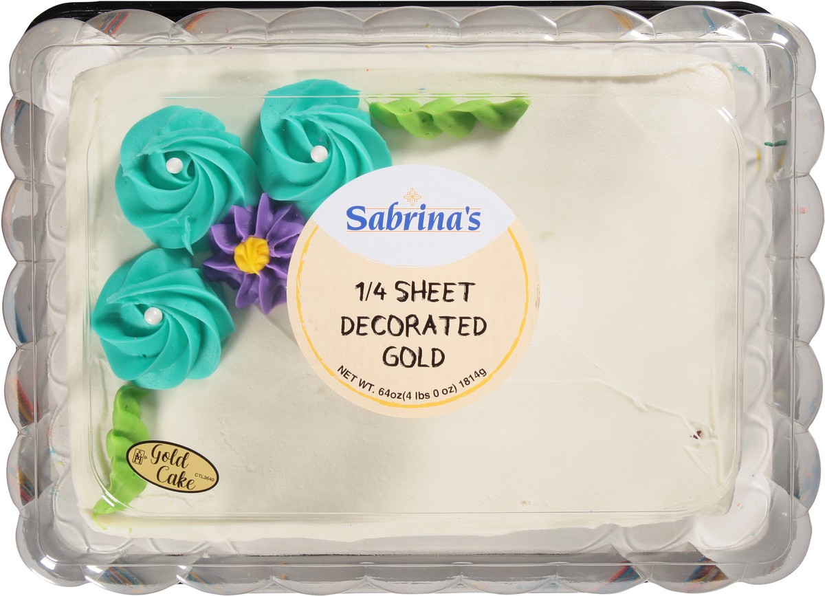 slide 9 of 13, Sabrina's 1/4 Sheet Decorated Gold Cake 64 oz, 64 oz