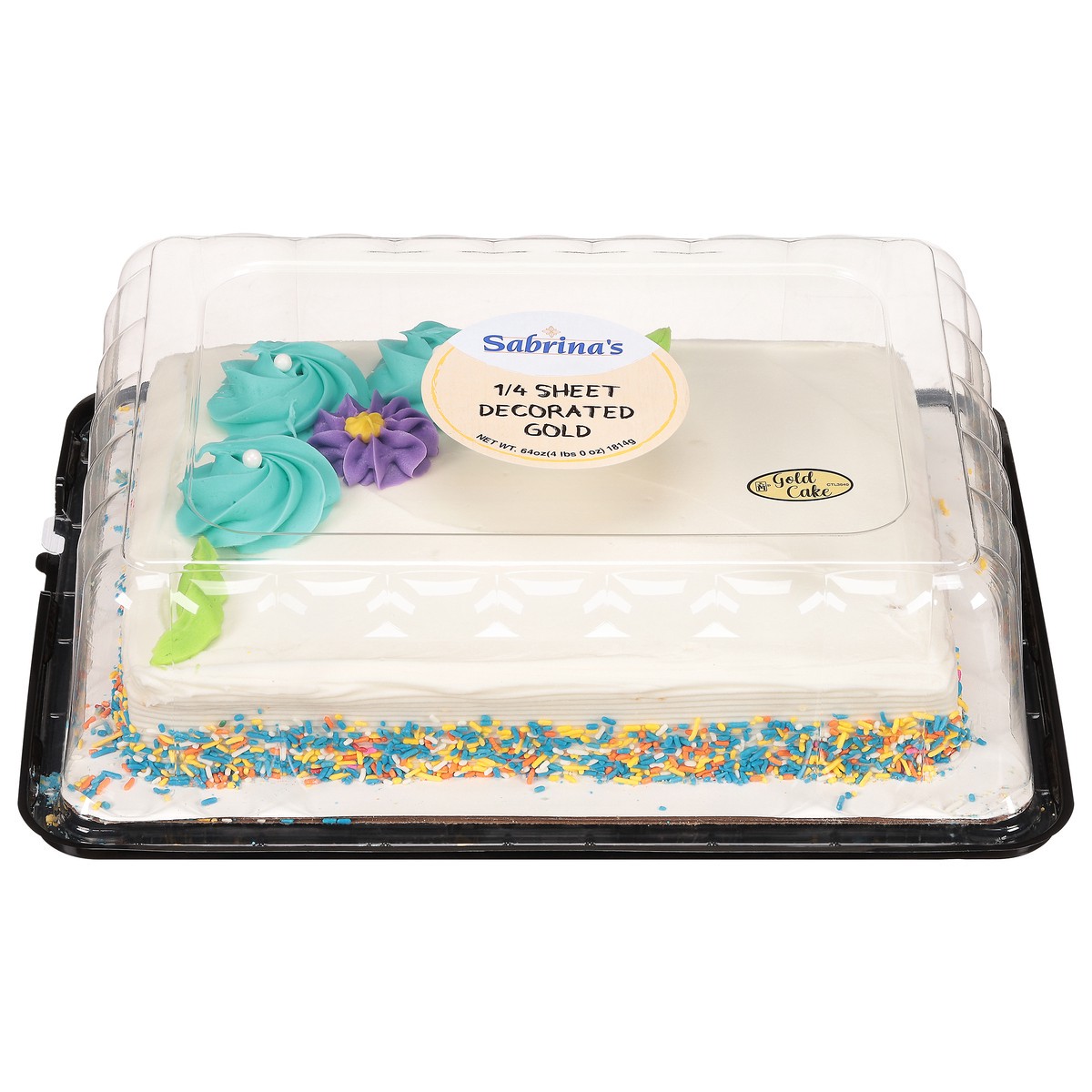 slide 11 of 13, Sabrina's 1/4 Sheet Decorated Gold Cake 64 oz, 64 oz