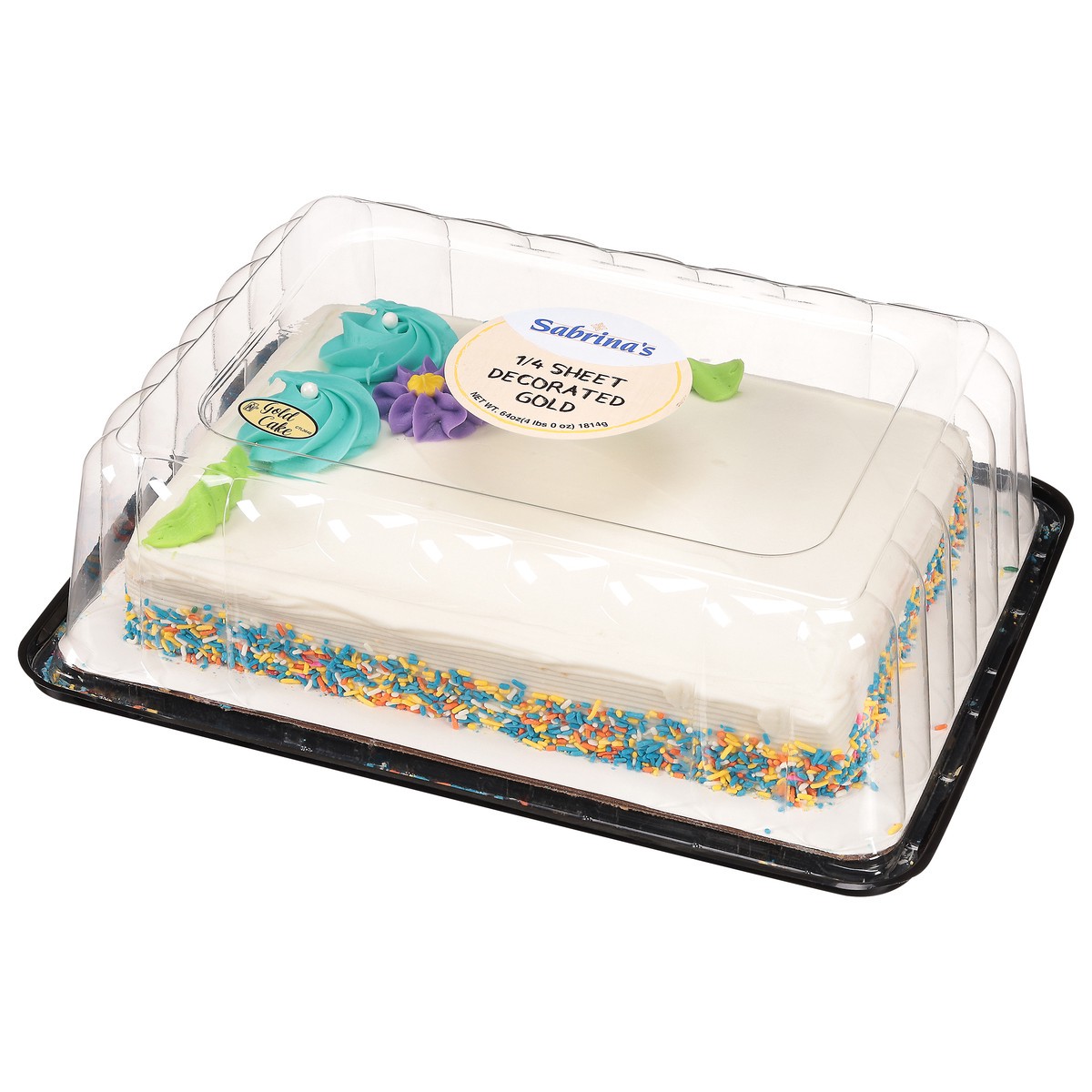 slide 2 of 13, Sabrina's 1/4 Sheet Decorated Gold Cake 64 oz, 64 oz