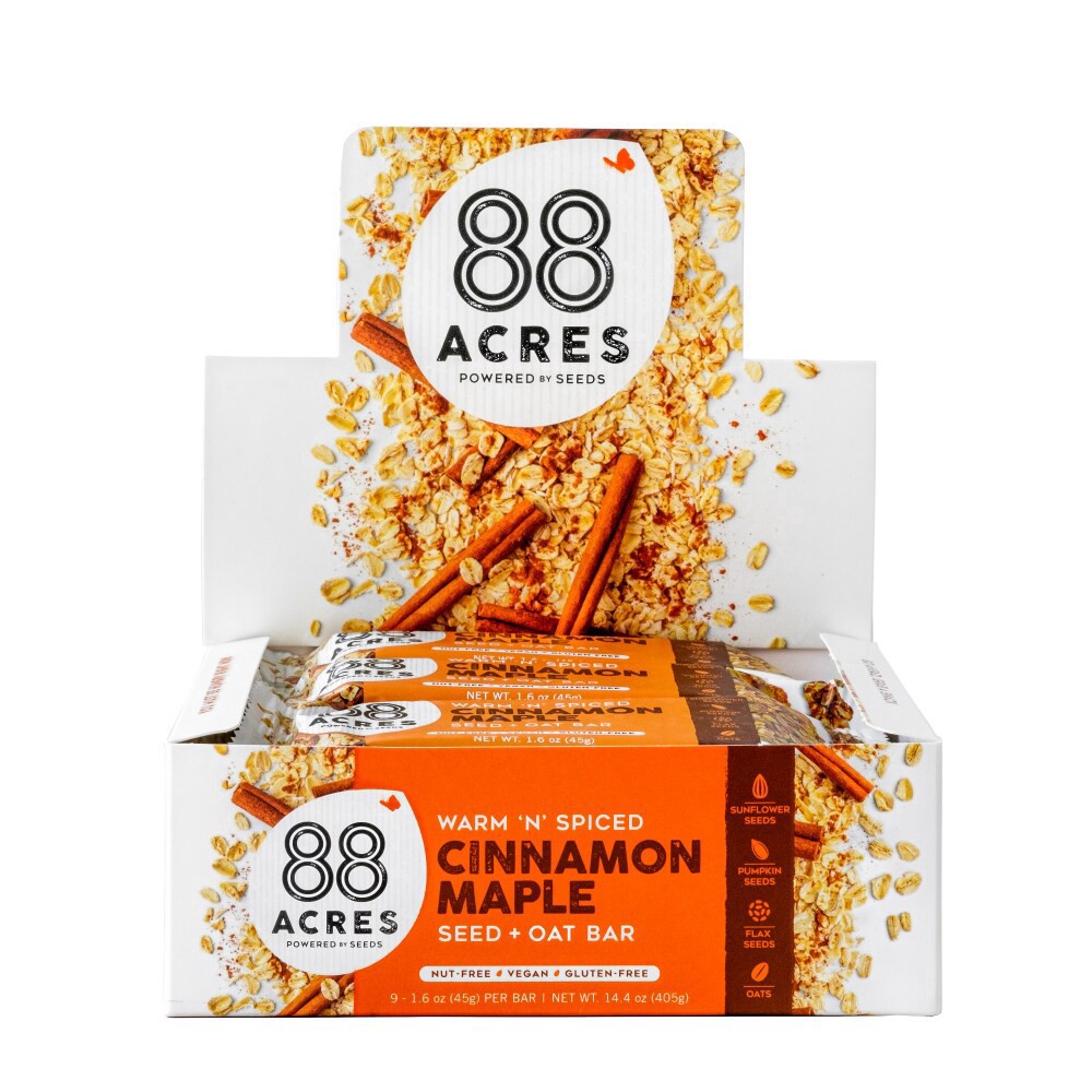 slide 1 of 1, 88 Acres Vegan Warm 'N' Spcied Cinnamon Maple Seed & Oat Bars, 9 ct / 14.4 oz