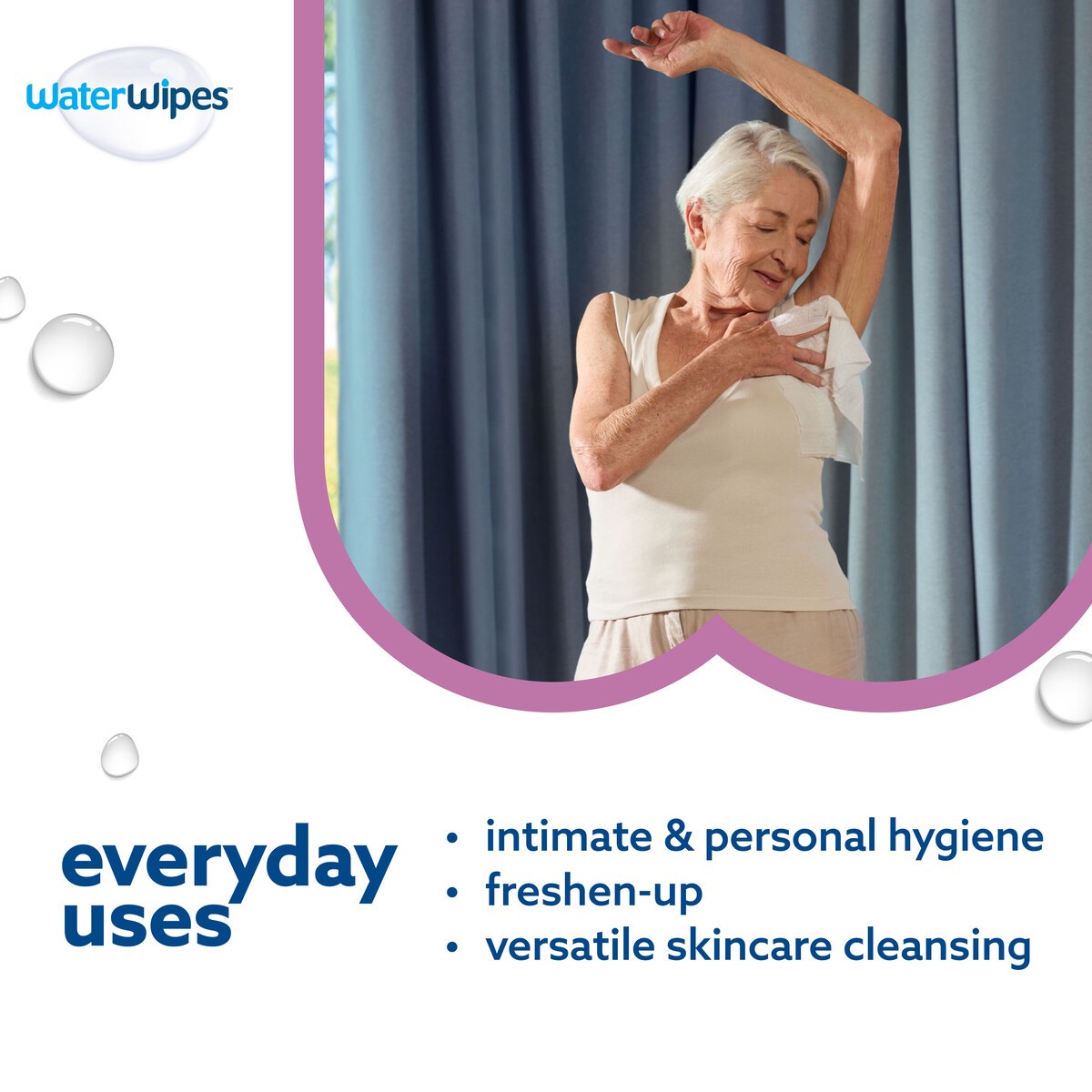 slide 8 of 9, WaterWipes Sensitive+ Body & Intimate Wipes, 3-In-1 Cleans, Cares, Protects, 99.9% Water, Unscented & Hypoallergenic Hygiene Wet Wipes, Adult Care, 90 Wipes (3 Packs), 90 ct