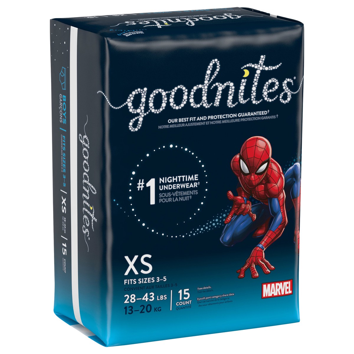 slide 7 of 9, Goodnites Boys' Nighttime Bedwetting Underwear, Size Extra Small (28-43 lbs), 15 Ct, 15 ct