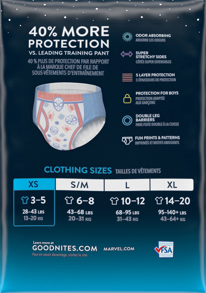 slide 4 of 9, Goodnites Boys' Nighttime Bedwetting Underwear, Size Extra Small (28-43 lbs), 15 Ct, 15 ct