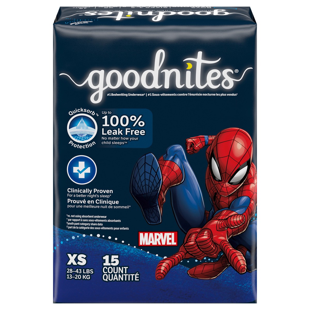 slide 1 of 9, Goodnites Boys' Nighttime Bedwetting Underwear, Size Extra Small (28-43 lbs), 15 Ct, 15 ct