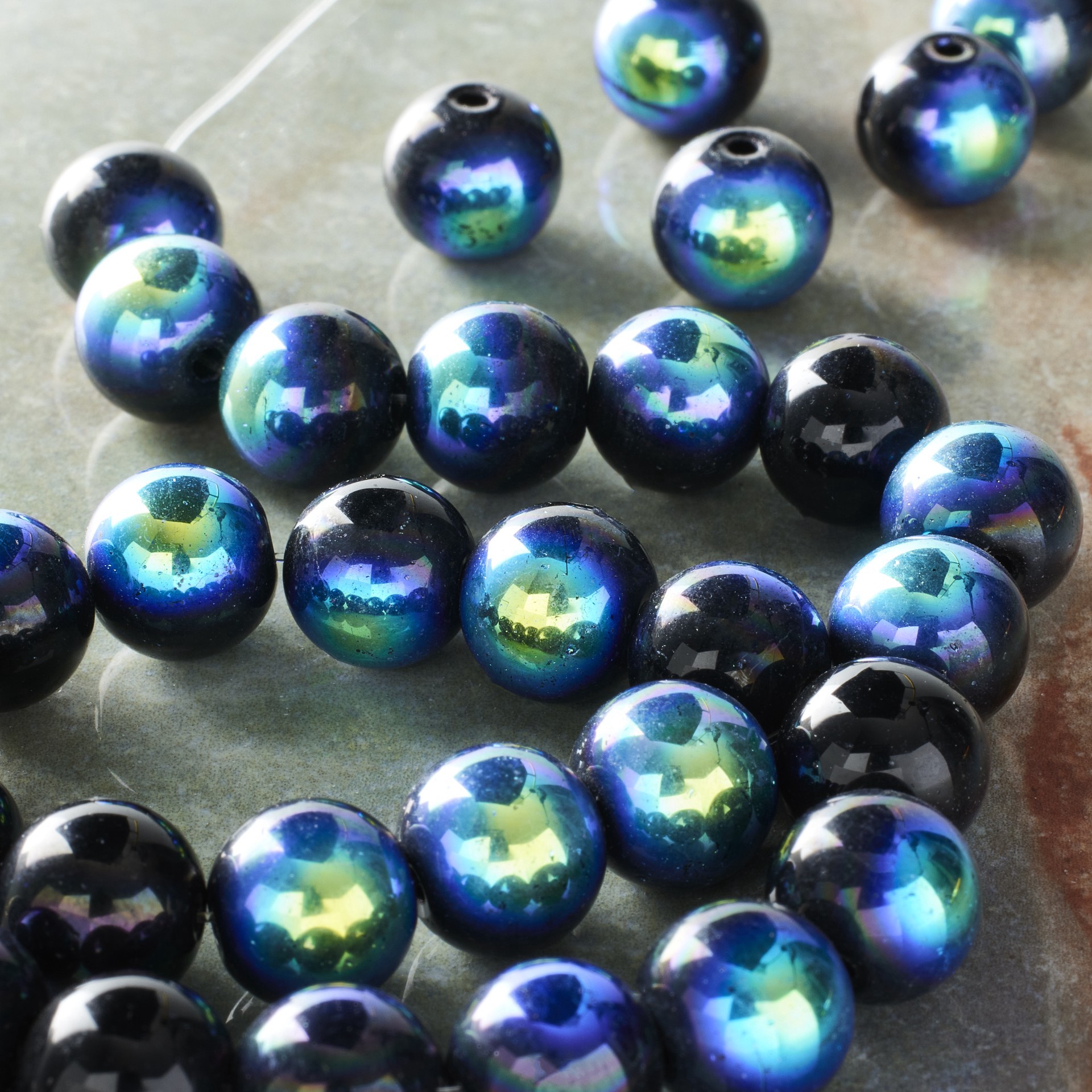 slide 3 of 3, Black Aurora Borealis Round Glass Beads, 10mm By Bead Landing, 10mm