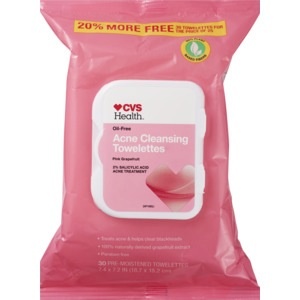 slide 1 of 1, CVS Health Oil-Free Acne Cleansing Towelettes Pink Grapefruit, 30/Pack, 30 ct
