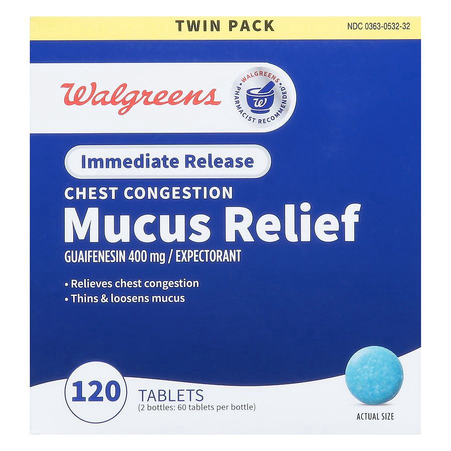 slide 4 of 5, Walgreens Mucus Relief Immediate Release Tablets, 120 ct