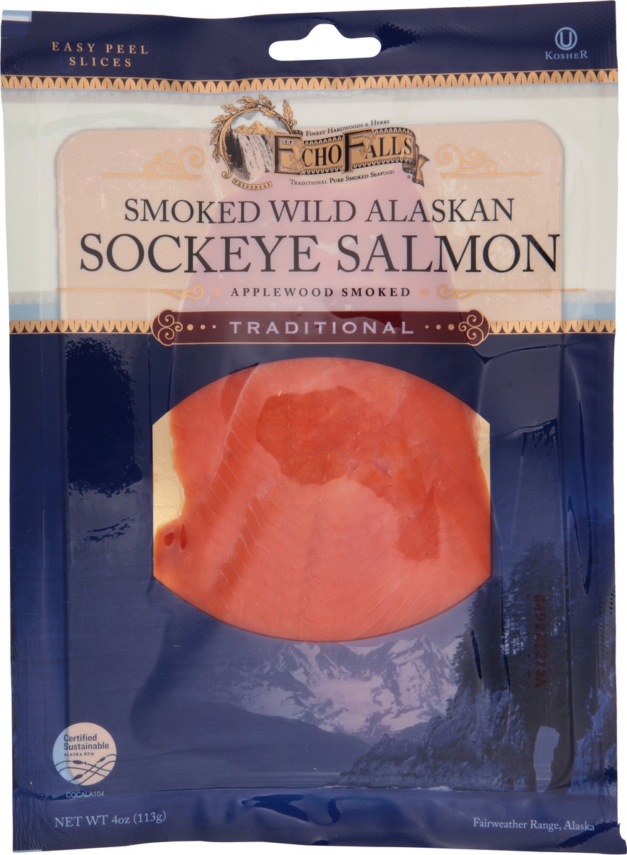 slide 1 of 14, Echo Falls Smoked Wild Alaskan Sockeye Salmon, 4 oz, 4 oz