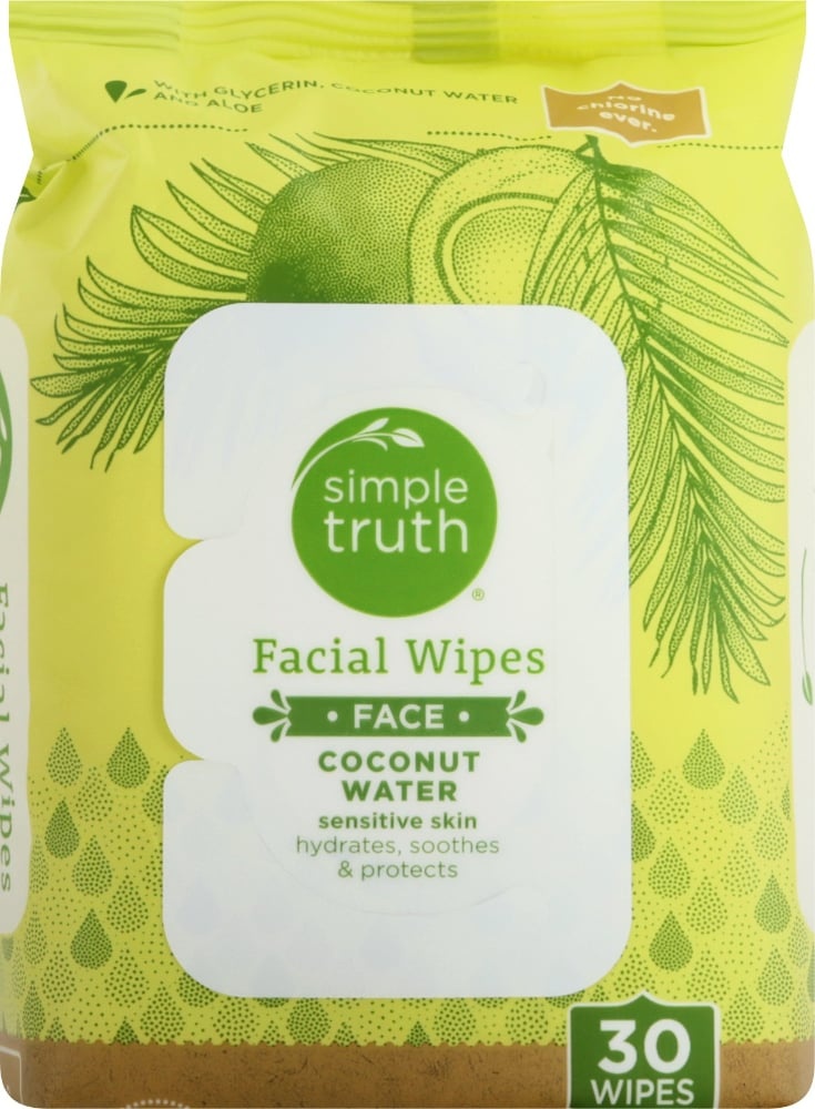 slide 1 of 1, Simple Truth Coconut Water Sensitive Skin Facial Wipes, 30 ct