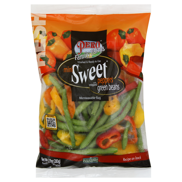 slide 1 of 1, Pero Family Farms Mini Pero Family Farms Sweet Peppers with Snipped Green Beans, Bag, 10 oz