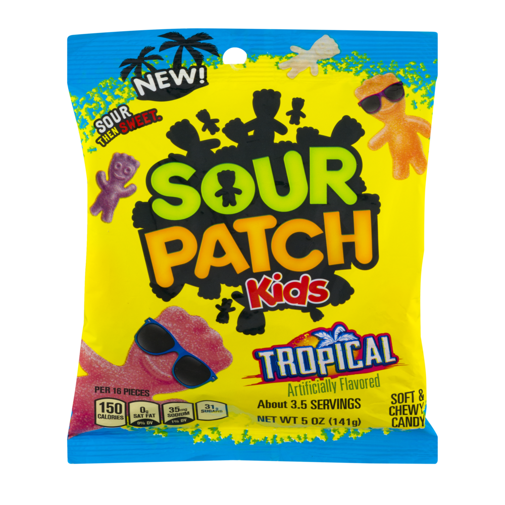 slide 1 of 1, SOUR PATCH KIDS Tropical Soft & Chewy Candy, 5 oz, 0.31 lb