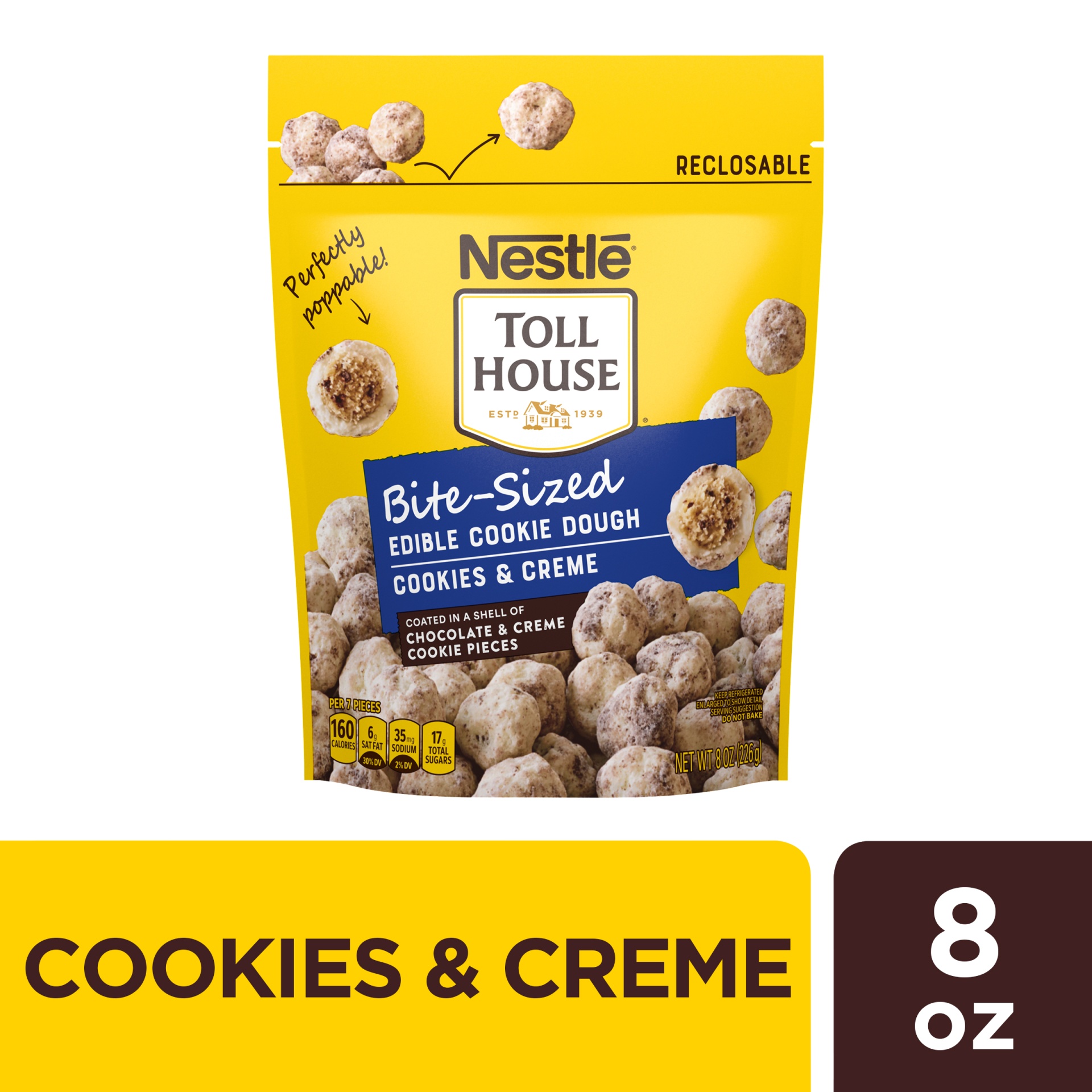 slide 1 of 1, Toll House Bite-Sized Edible Cookie Dough, Cookies and Crème, 8 oz