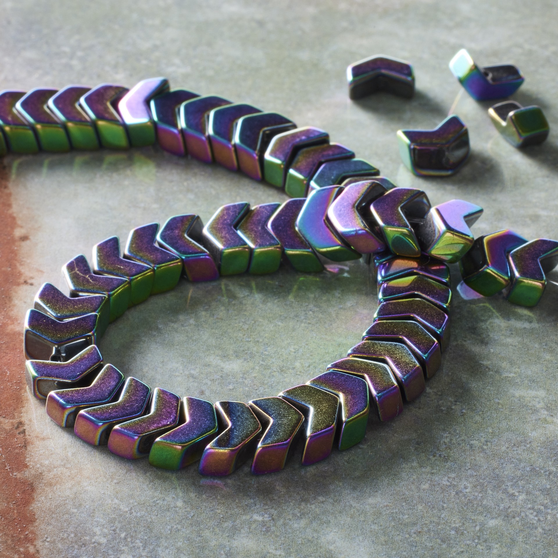 slide 3 of 3, Multicolor Lustrous Hematite Stone Arrow Beads, 8mm By Bead Landing, 8mm