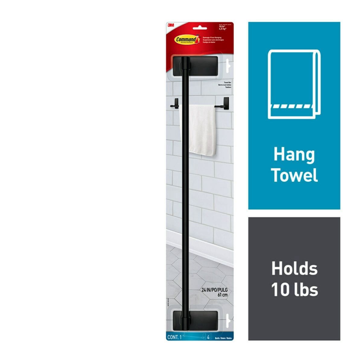 slide 1 of 17, 3M Command Bath Towel Bar Matte Black, 1 ct
