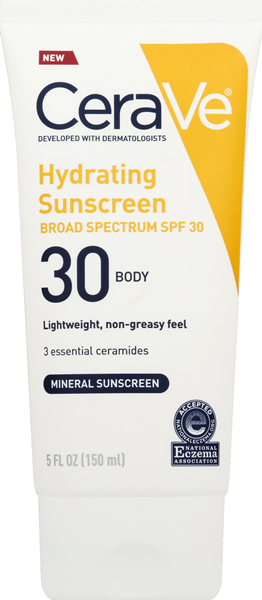 slide 1 of 1, Cerave 30 Body Hydrating Sunscreen, 5 fl oz