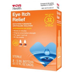 slide 1 of 1, CVS Health Eye Itch Relief Antihistamine Eye Drops, 2 ct; 0.34 oz